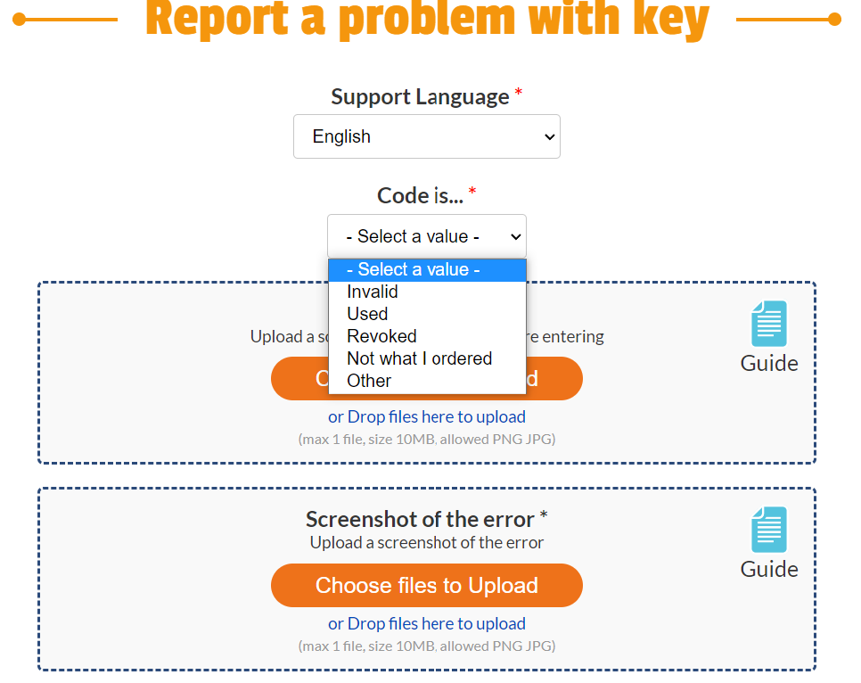 report a problem with key